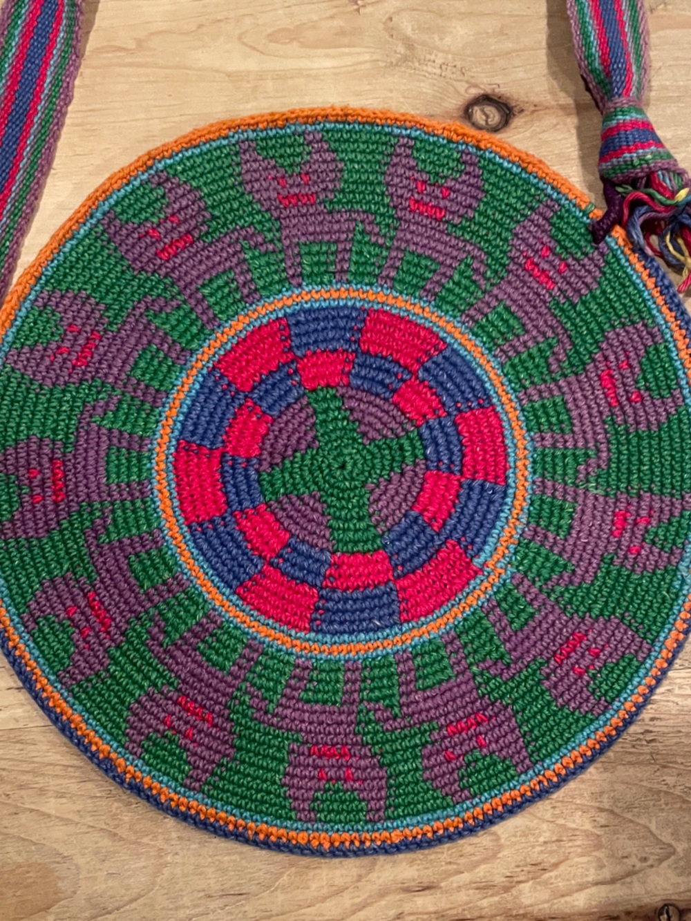Colorful multicolor circular crossbody hand woven bag festival hippie boho